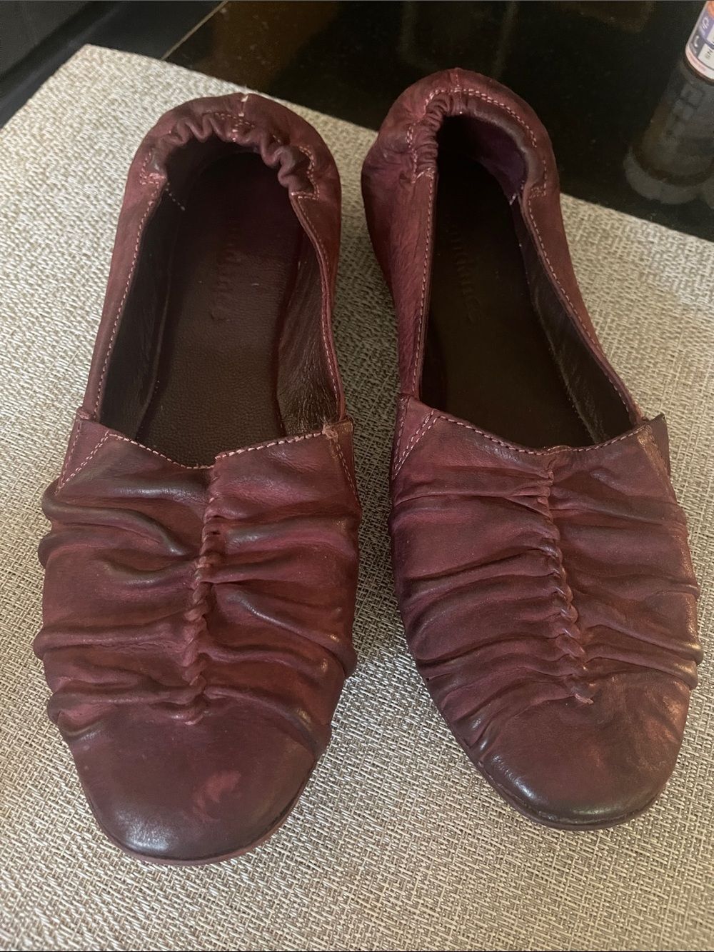 Sundance Burgundy Ruched Leather Ballet Flats